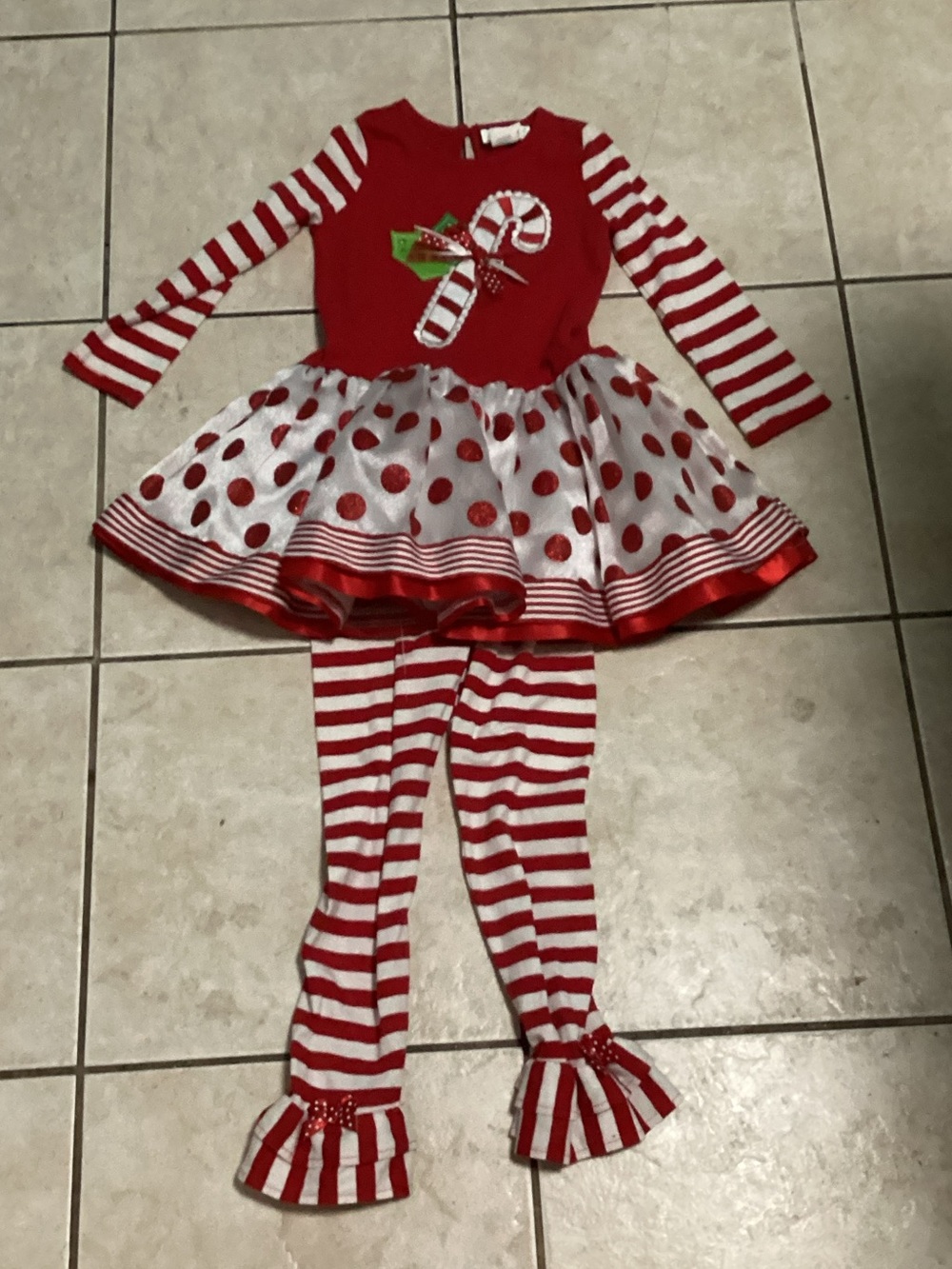 Emily Rose Red and White Candy Cane Holiday Dress with Striped Leggings